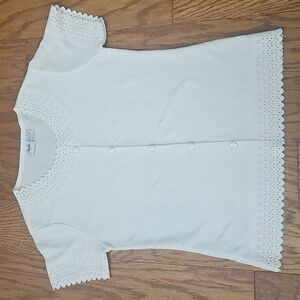 Vintage White Short Sleeve Button-Up Cardigan With Floral Scallop Detals Small